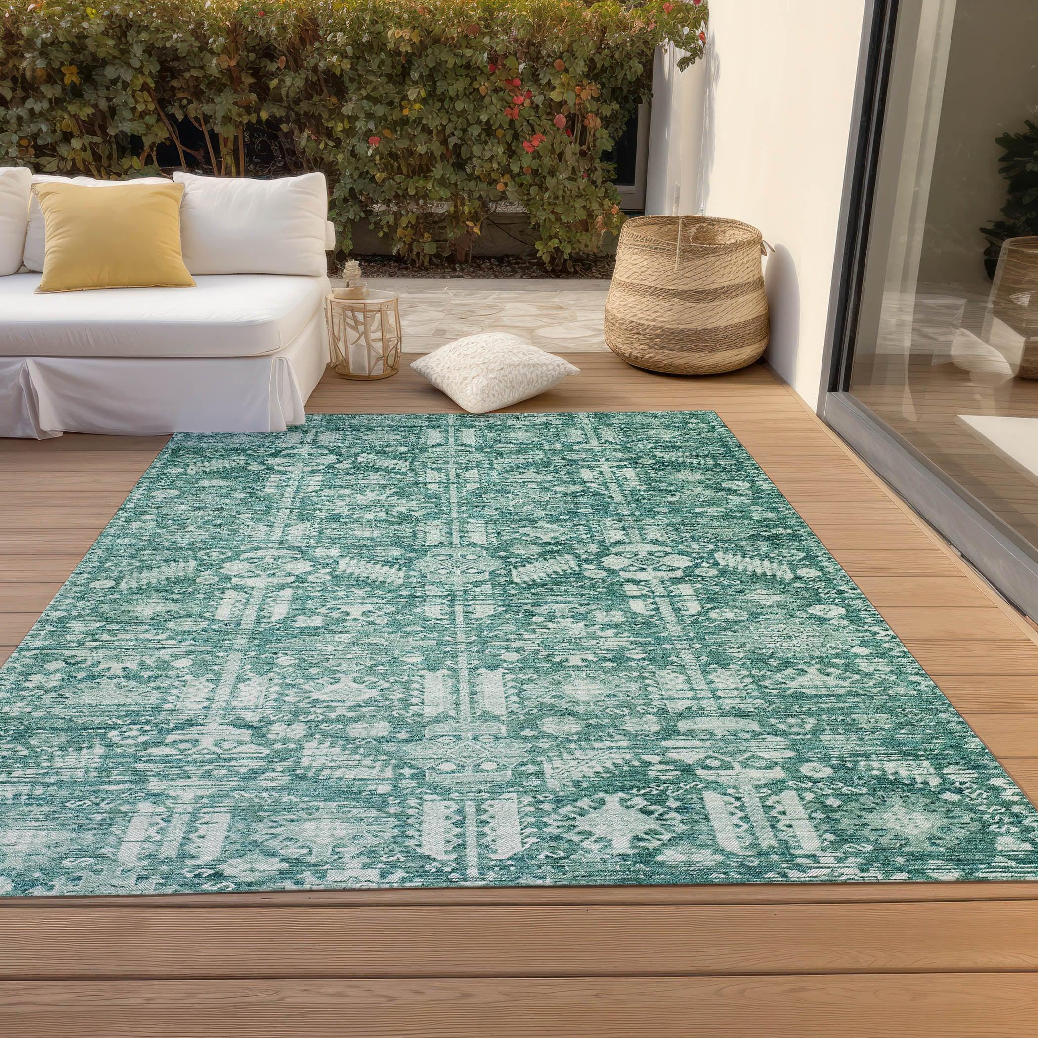 Addison Rugs Laearis Teal Washable Indoor-Outdoor Rug