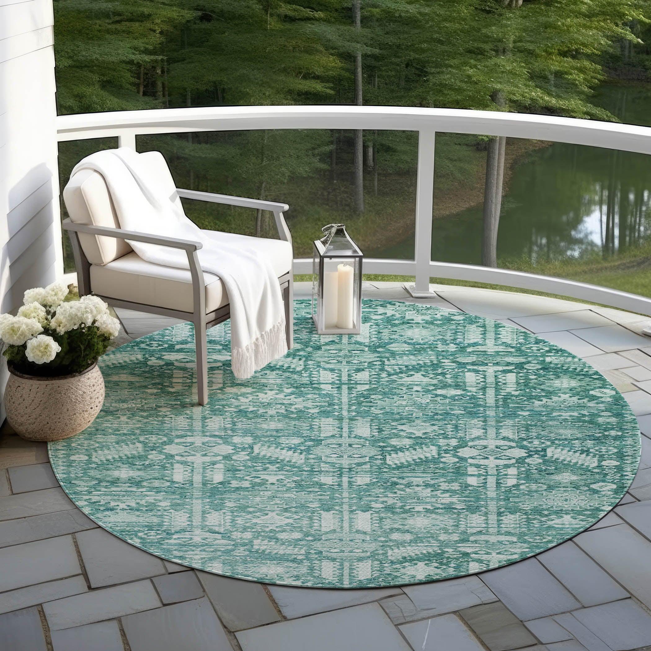 Addison Rugs Laearis Teal Washable Indoor-Outdoor Rug