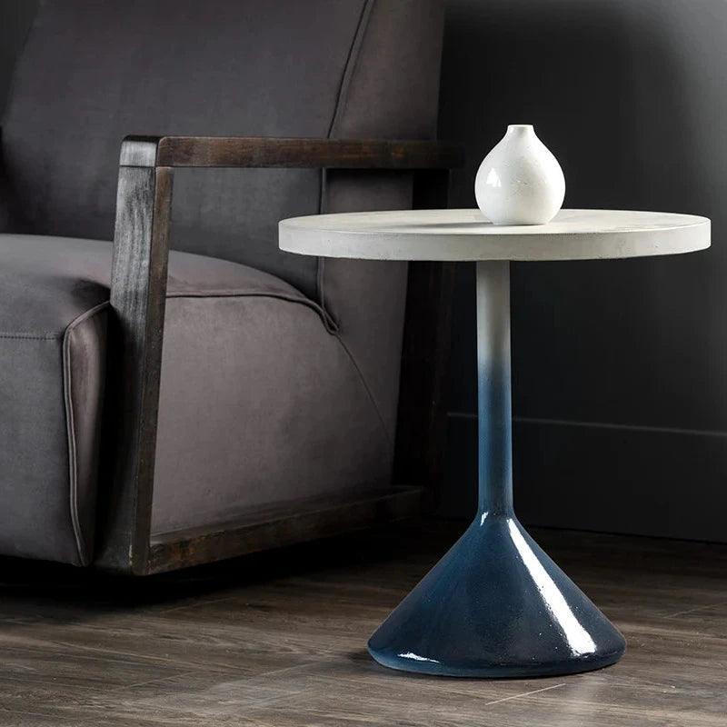 SUNPAN Laszilo End Table Concrete Grey  Blue Base