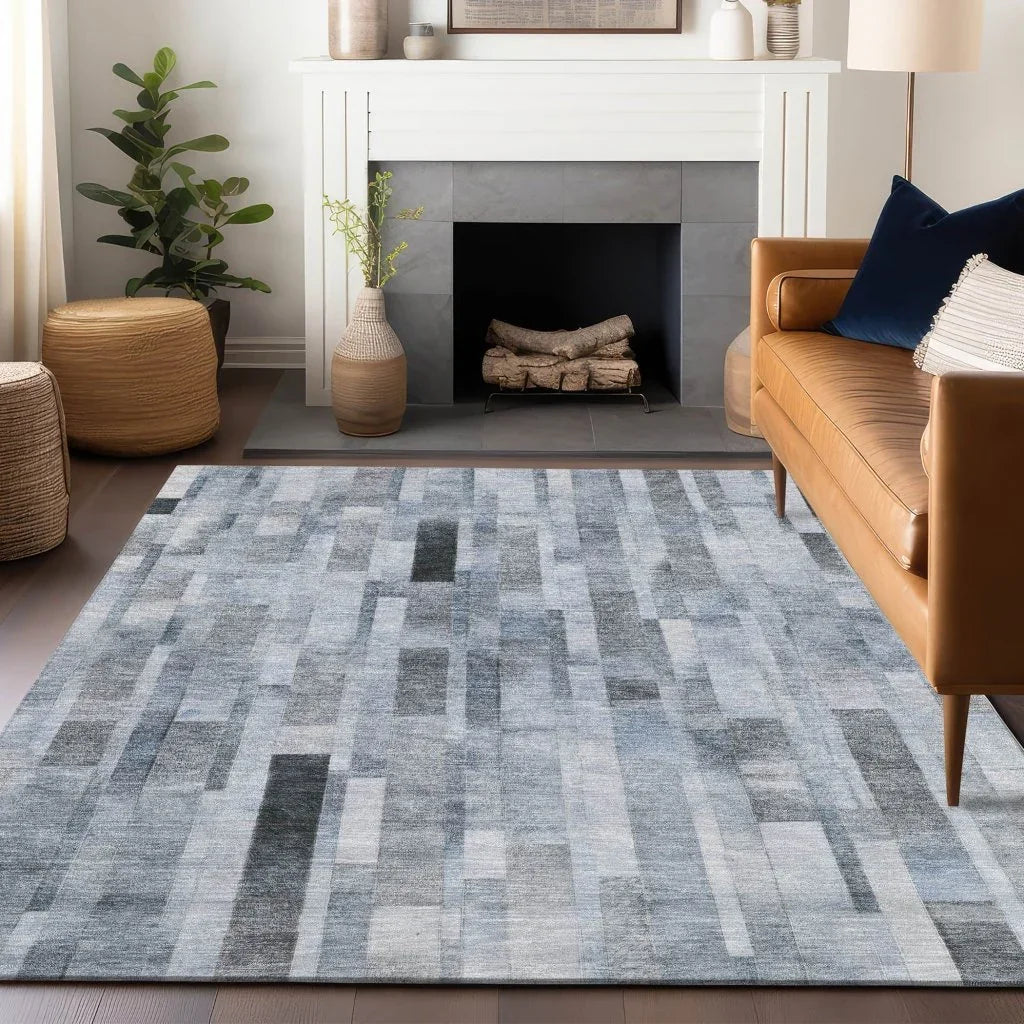 LOOMLAN Rugs Laventhia Blue Washable Indoor-Outdoor Rug