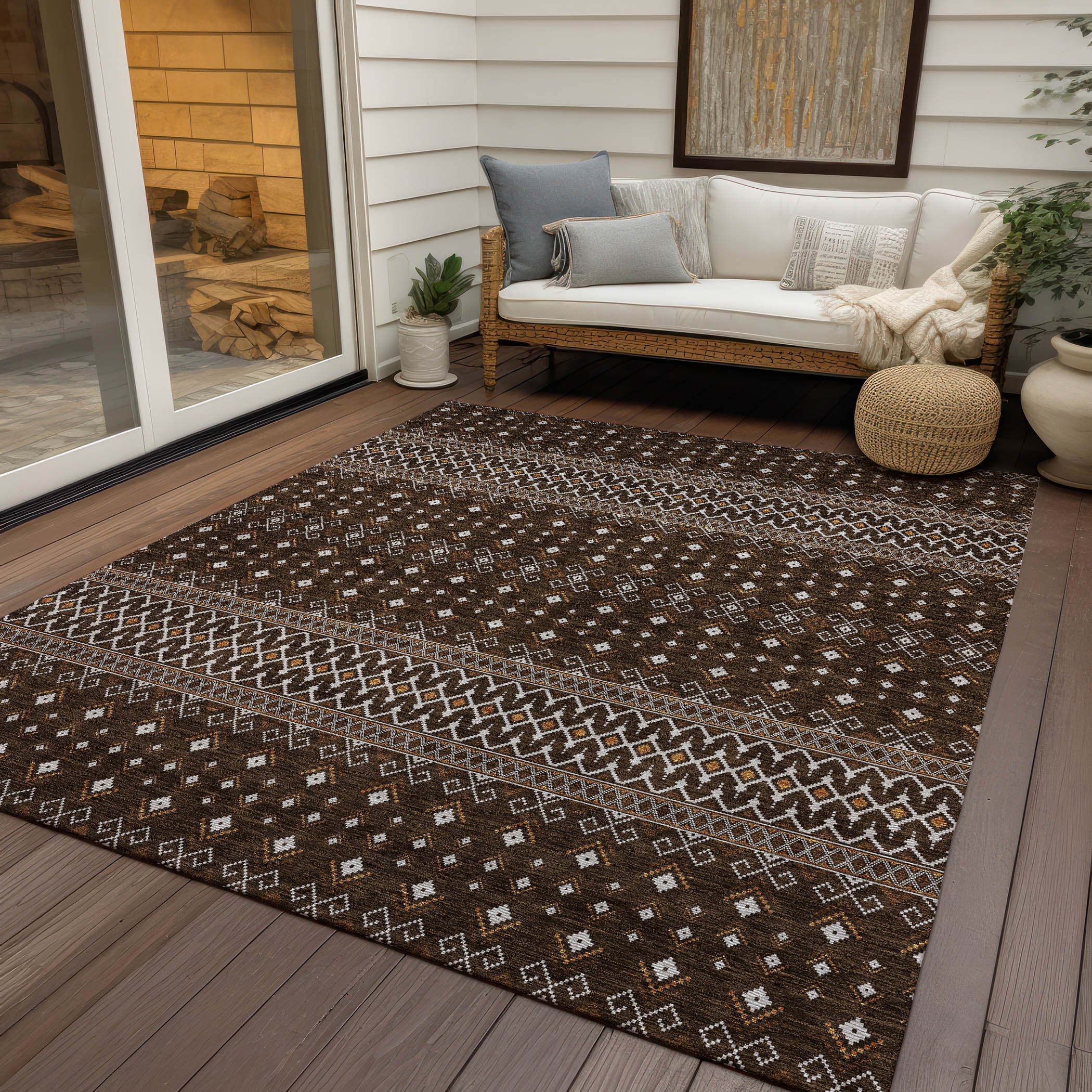 Addison Rugs Lazy Rivers Chocolate Washable Indoor-Outdoor Rug