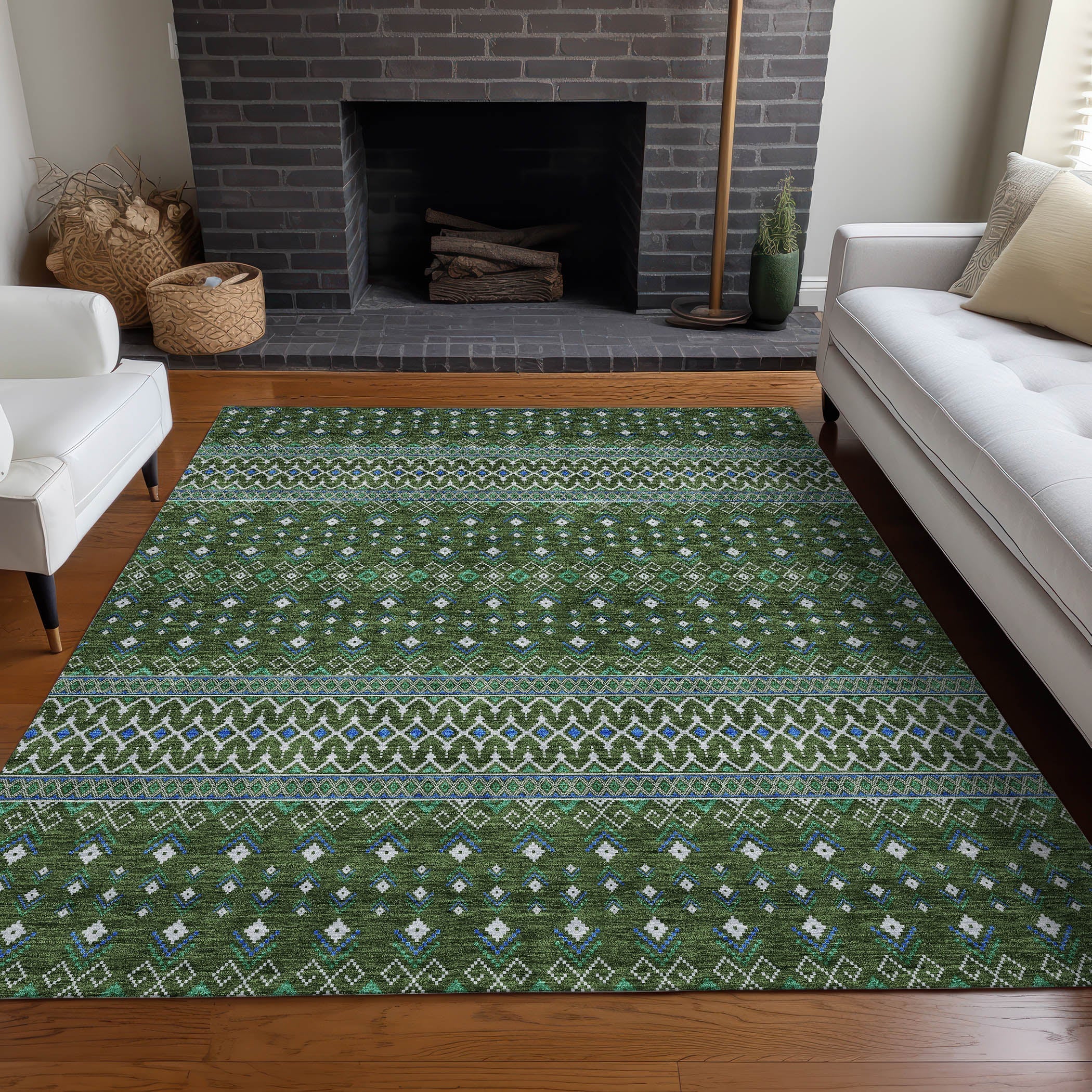 Addison Rugs Lazy Rivers Olive Washable Indoor-Outdoor Rug