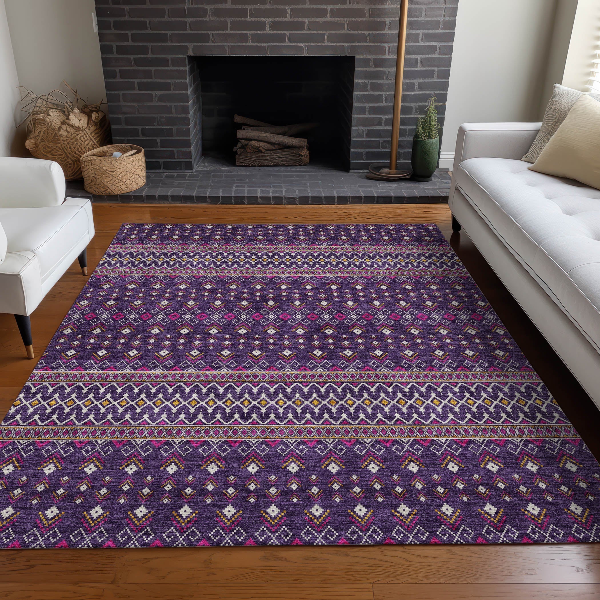 Addison Rugs Lazy Rivers Purple Washable Indoor-Outdoor Rug