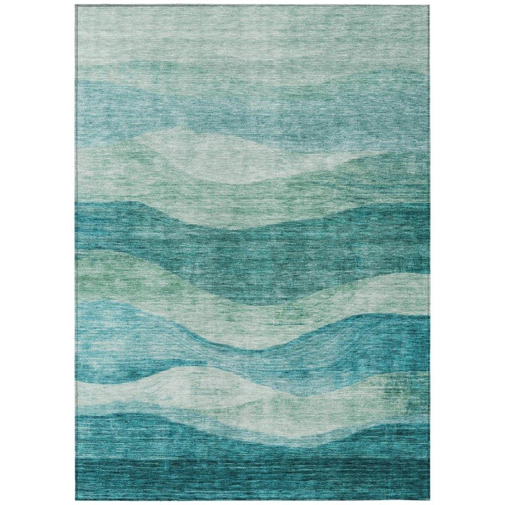 LOOMLAN Rugs Louisa Teal Washable Indoor-Outdoor Rug