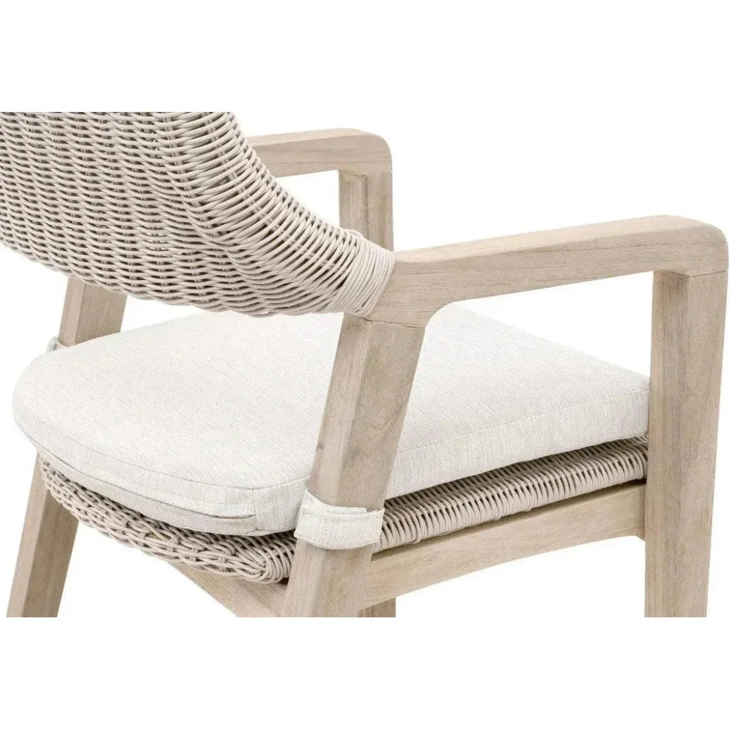 Lucia Outdoor Counter Stool Arms White Wicker &amp; Teak-Outdoor Counter Stools-Essentials For Living-LOOMLAN