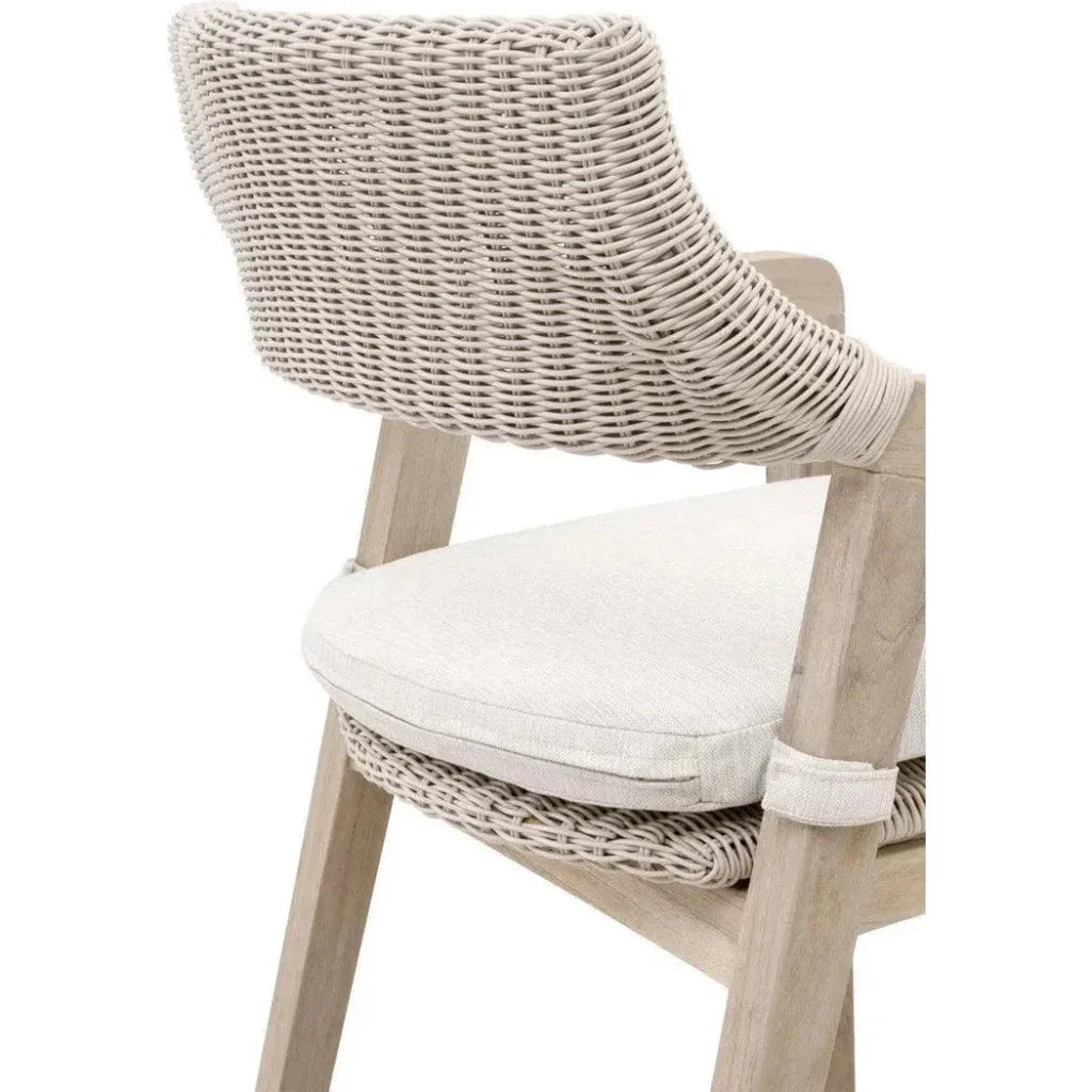 Lucia Outdoor Counter Stool Arms White Wicker &amp; Teak-Outdoor Counter Stools-Essentials For Living-LOOMLAN