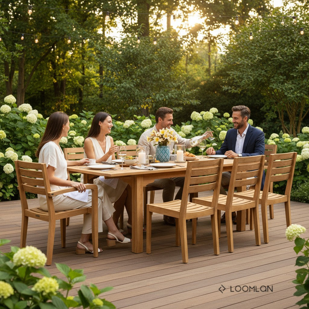 HiTeak Manorhouse Teak Patio Family Dining Set 9PC