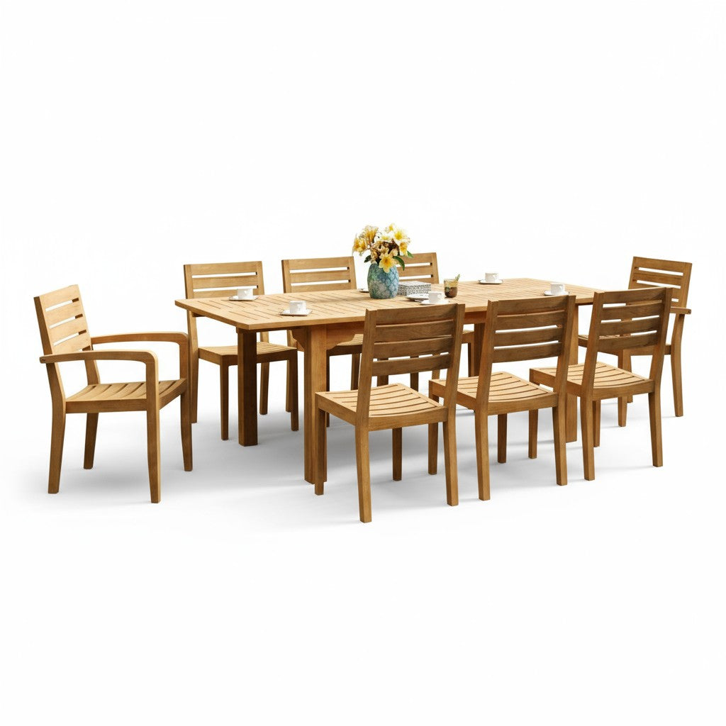 HiTeak Manorhouse Teak Patio Family Dining Set 9PC
