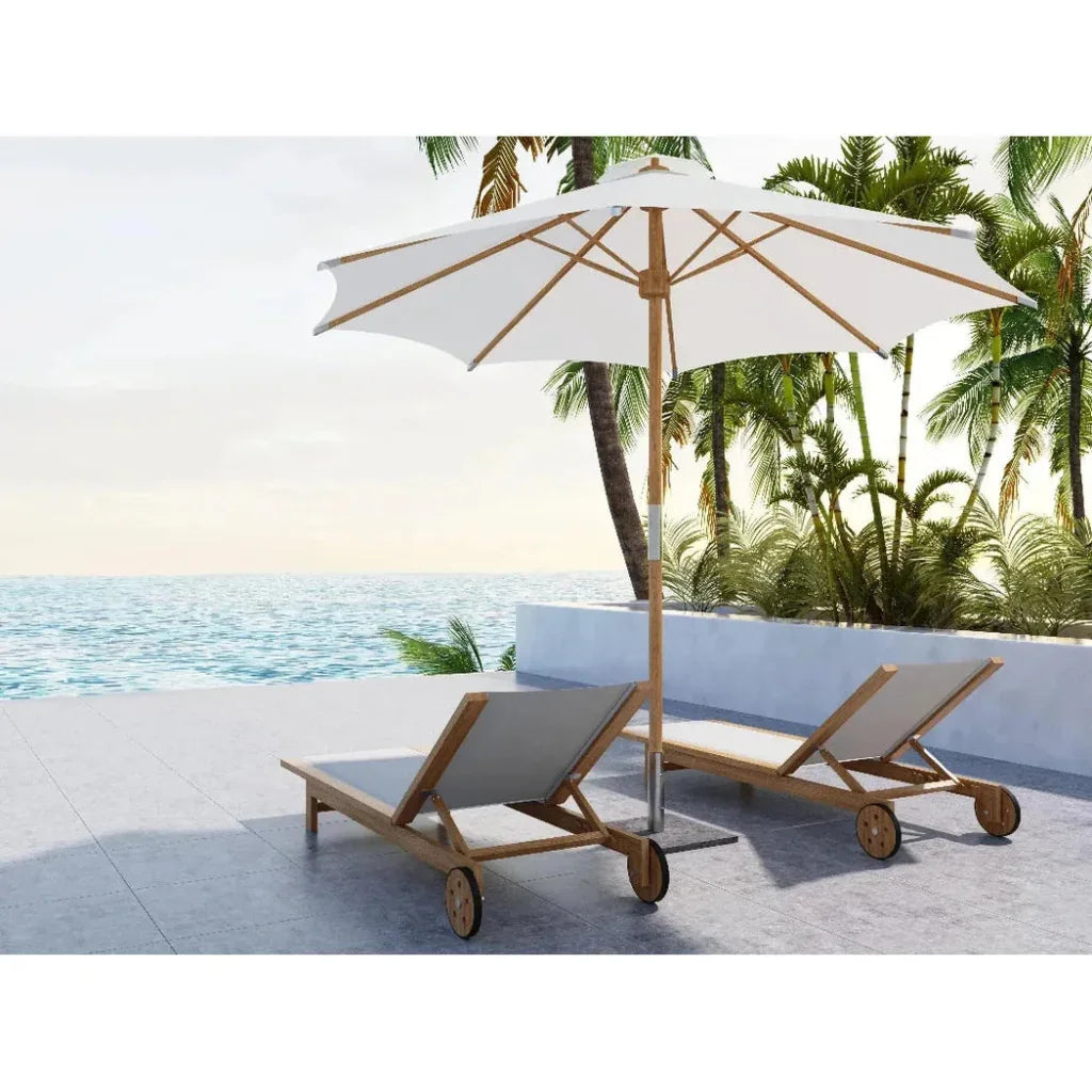 HiTeak Market 118-inch Diameter Teak Outdoor Umbrella White
