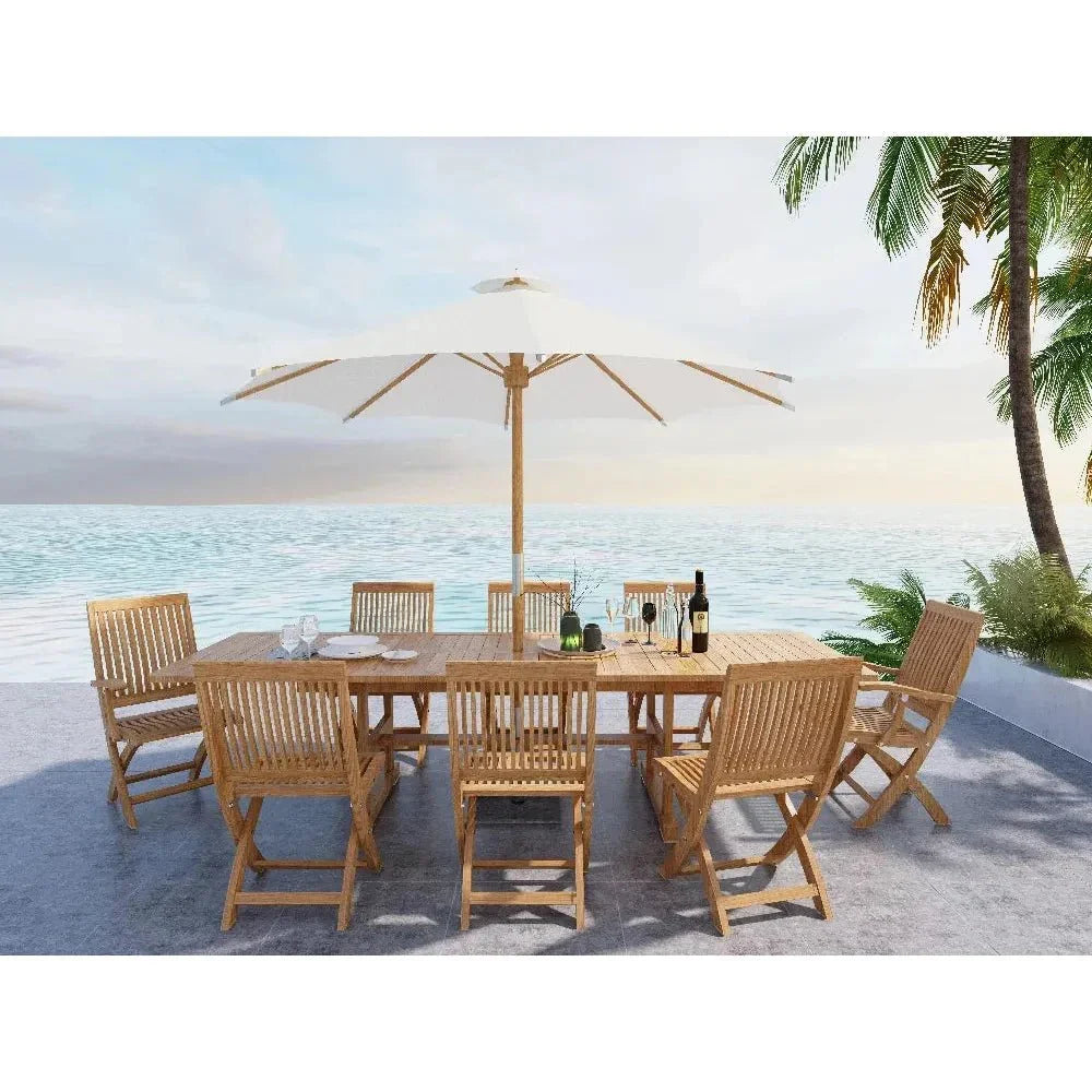 HiTeak Market 118-inch Diameter Teak Outdoor Umbrella White