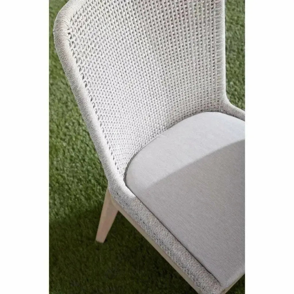 Mesh Outdoor Dining Chair 2PC Taupe &amp; White Rope &amp; Teak-Outdoor Dining Chairs-Essentials For Living-LOOMLAN