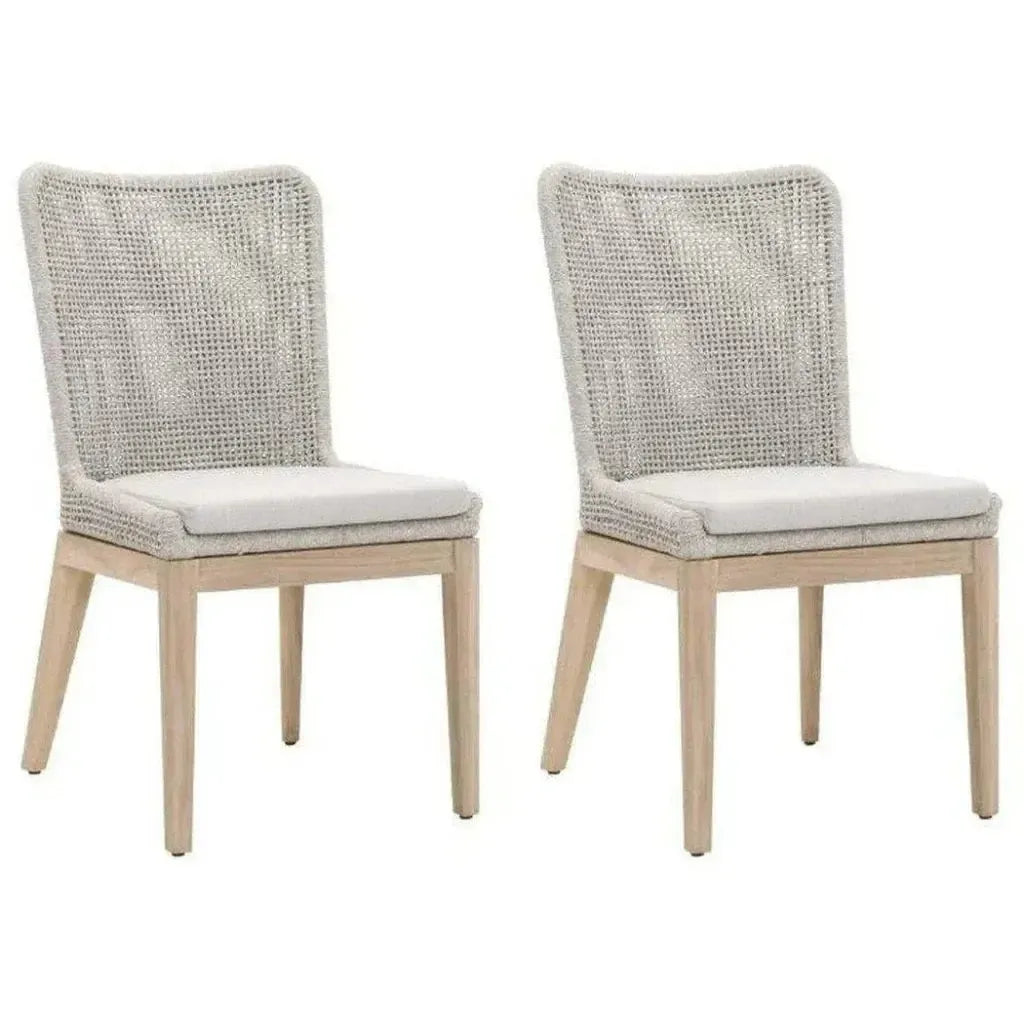 Mesh Outdoor Dining Chair 2PC Taupe &amp; White Rope &amp; Teak-Outdoor Dining Chairs-Essentials For Living-LOOMLAN