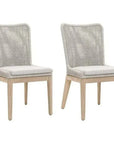 Mesh Outdoor Dining Chair 2PC Taupe & White Rope & Teak-Outdoor Dining Chairs-Essentials For Living-LOOMLAN
