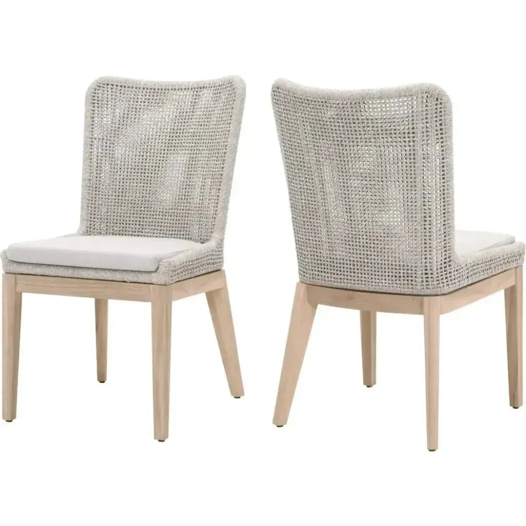 Mesh Outdoor Dining Chair 2PC Taupe &amp; White Rope &amp; Teak-Outdoor Dining Chairs-Essentials For Living-LOOMLAN