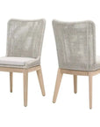 Mesh Outdoor Dining Chair 2PC Taupe & White Rope & Teak-Outdoor Dining Chairs-Essentials For Living-LOOMLAN