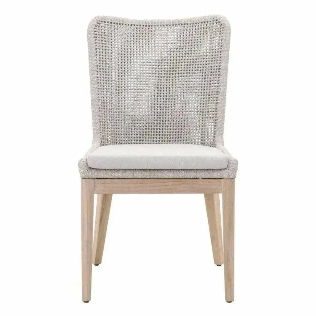 Mesh Outdoor Dining Chair 2PC Taupe &amp; White Rope &amp; Teak-Outdoor Dining Chairs-Essentials For Living-LOOMLAN