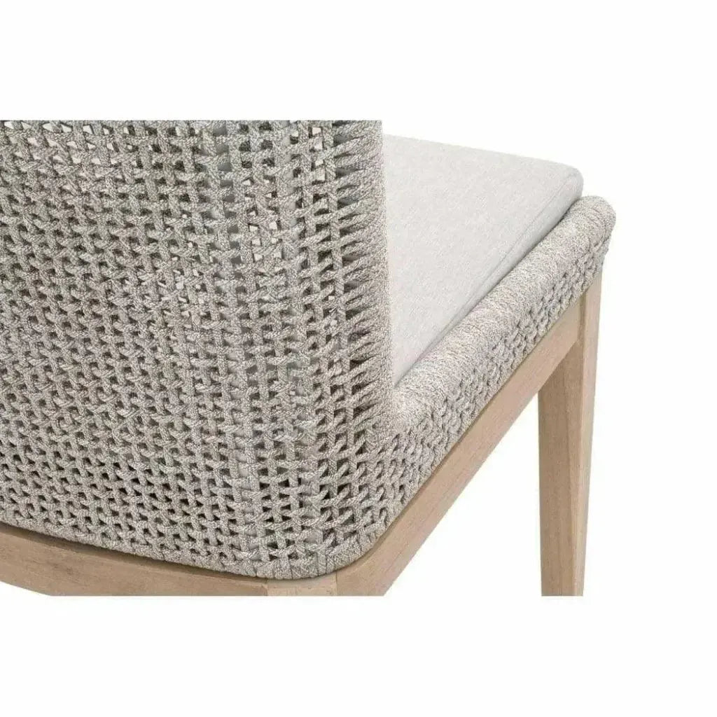 Mesh Outdoor Dining Chair 2PC Taupe &amp; White Rope &amp; Teak-Outdoor Dining Chairs-Essentials For Living-LOOMLAN