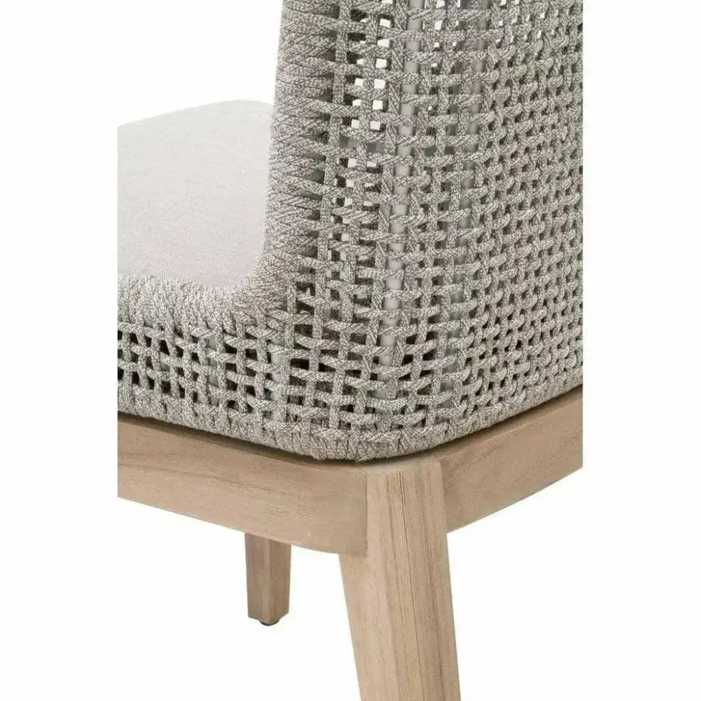 Mesh Outdoor Dining Chair 2PC Taupe &amp; White Rope &amp; Teak-Outdoor Dining Chairs-Essentials For Living-LOOMLAN