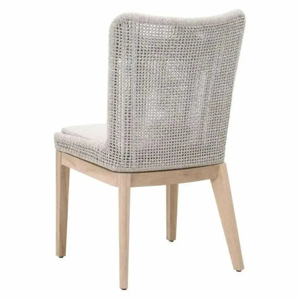 Mesh Outdoor Dining Chair 2PC Taupe &amp; White Rope &amp; Teak-Outdoor Dining Chairs-Essentials For Living-LOOMLAN