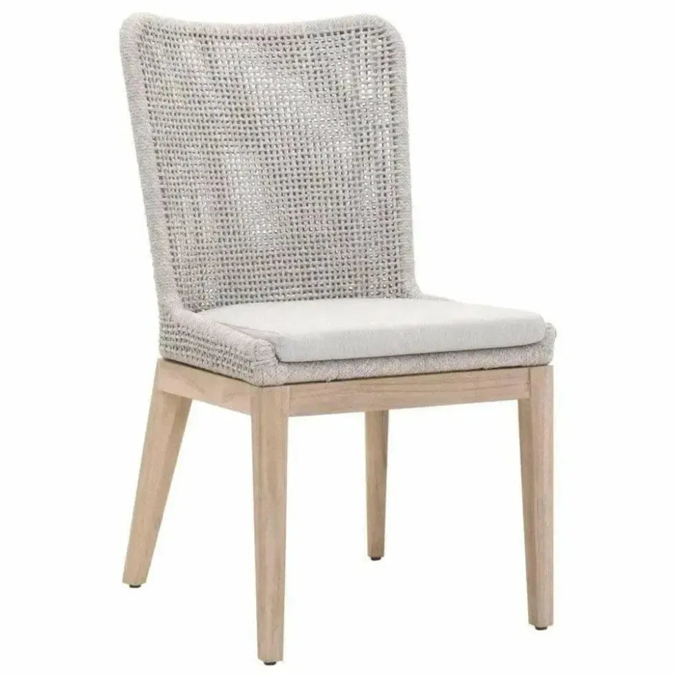 Mesh Outdoor Dining Chair 2PC Taupe &amp; White Rope &amp; Teak-Outdoor Dining Chairs-Essentials For Living-LOOMLAN