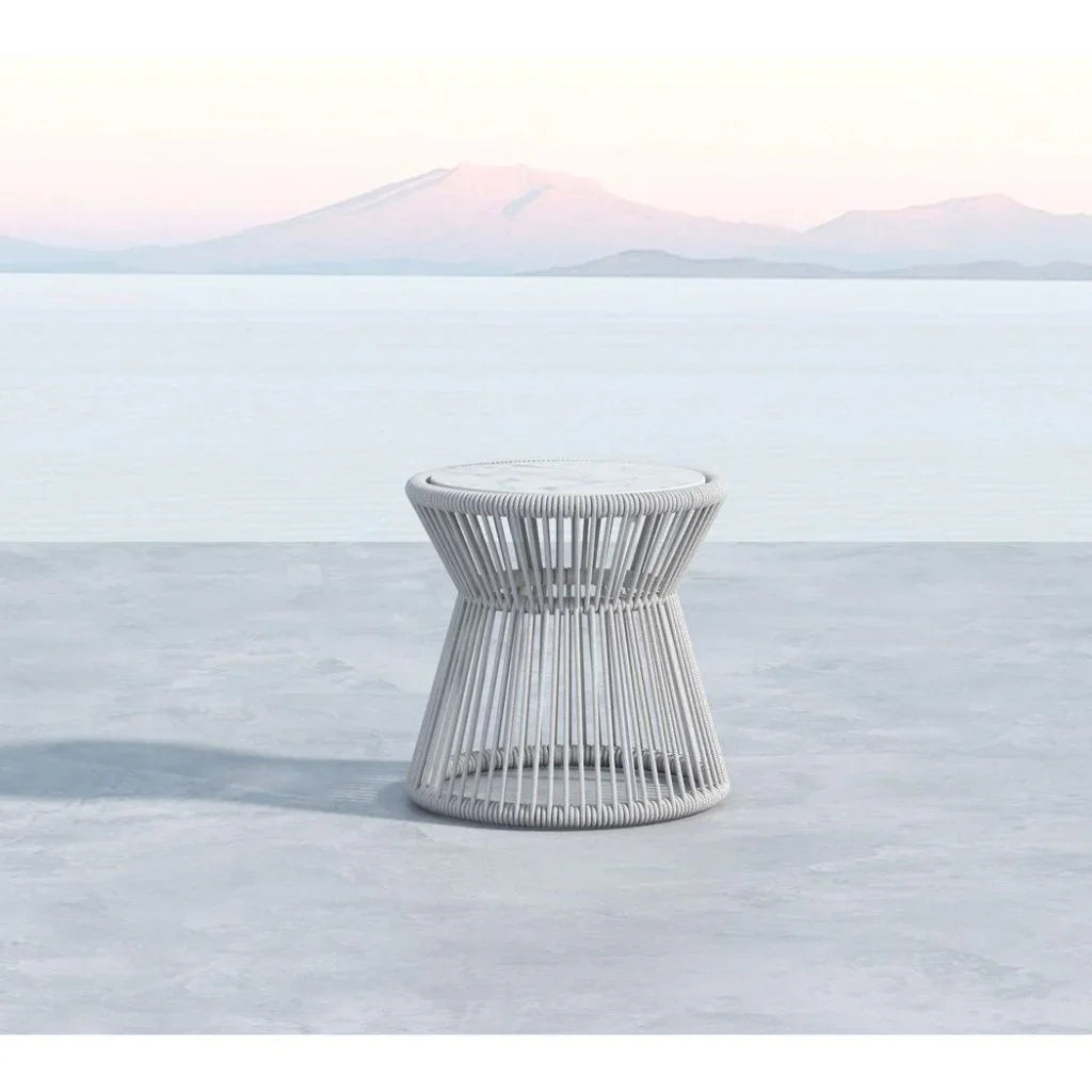 Sunset West Miami Carrara Marble Top Outdoor End Table