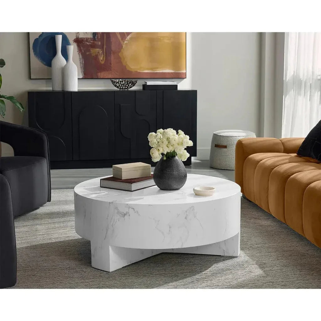 Mirella Coffee Table With White Marble-Outdoor Coffee Tables-SUNPAN-LOOMLAN