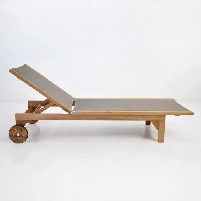 HiTeak Montauk Teak Outdoor Reclining Sunlounger Wheels