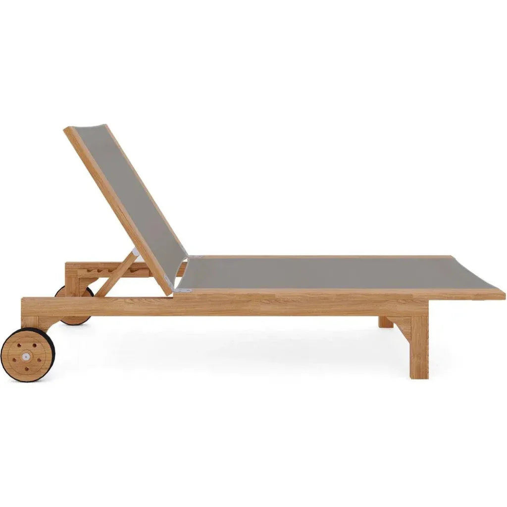 HiTeak Montauk Teak Outdoor Reclining Sunlounger Wheels