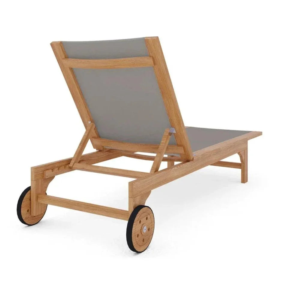 HiTeak Montauk Teak Outdoor Reclining Sunlounger Wheels