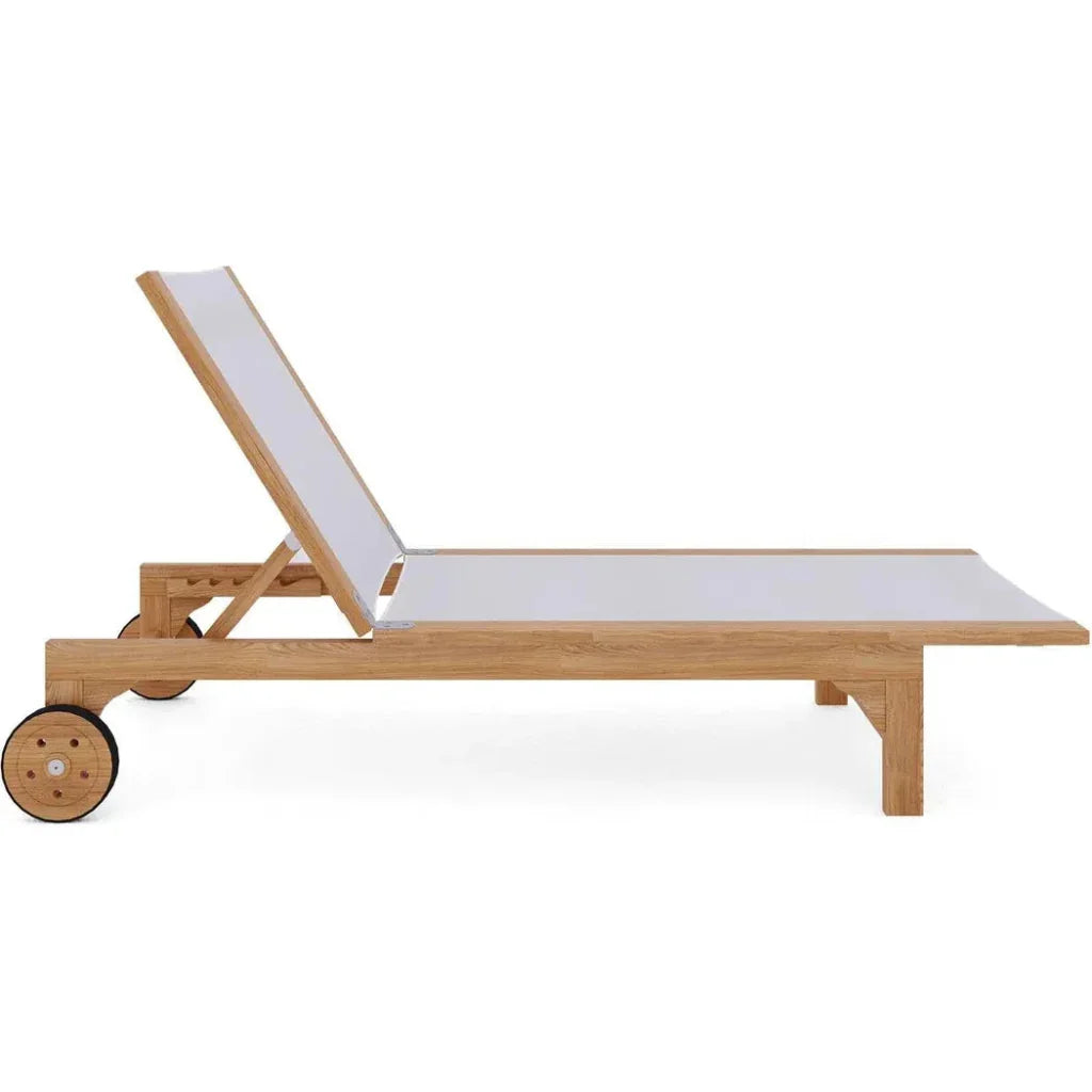 HiTeak Montauk Teak Outdoor Reclining Sunlounger Wheels