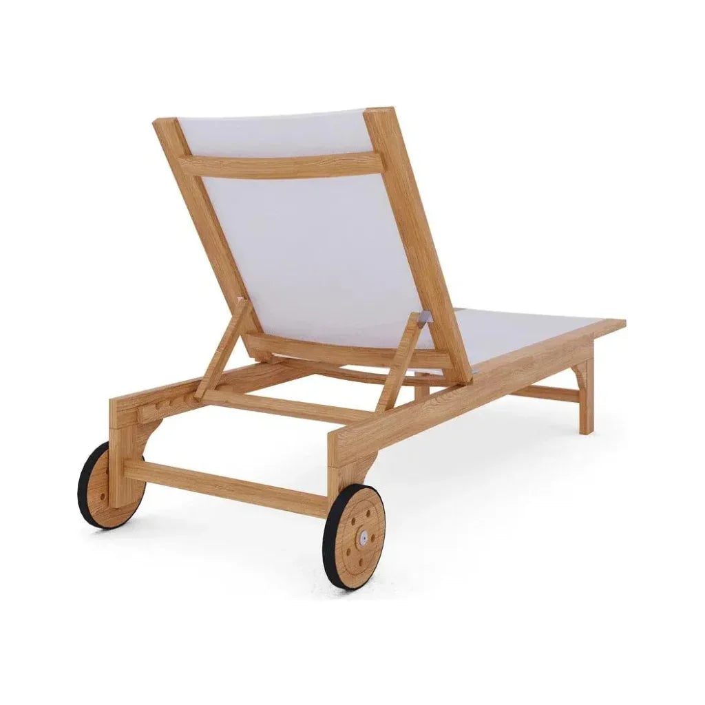 HiTeak Montauk Teak Outdoor Reclining Sunlounger Wheels