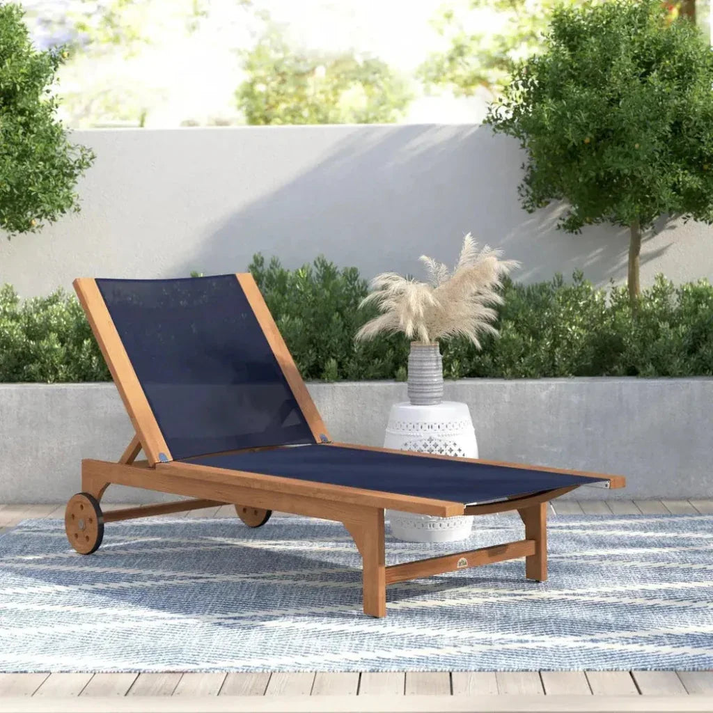 HiTeak Montauk Teak Outdoor Reclining Sunlounger Wheels