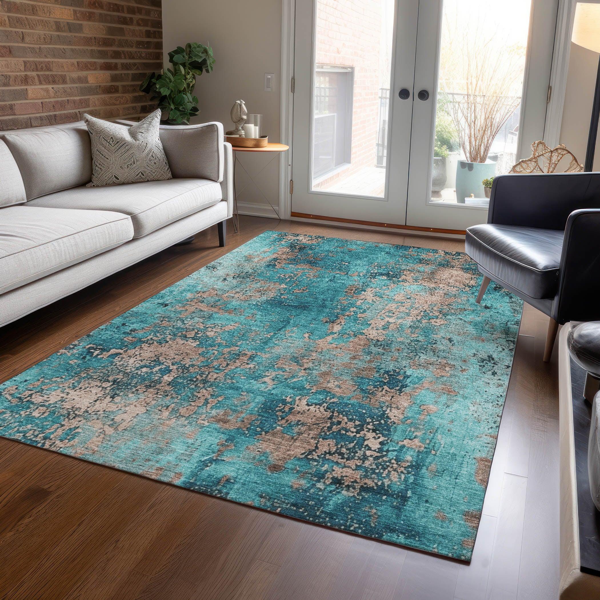 Addison Rugs Naelira Teal Washable Indoor-Outdoor Rug
