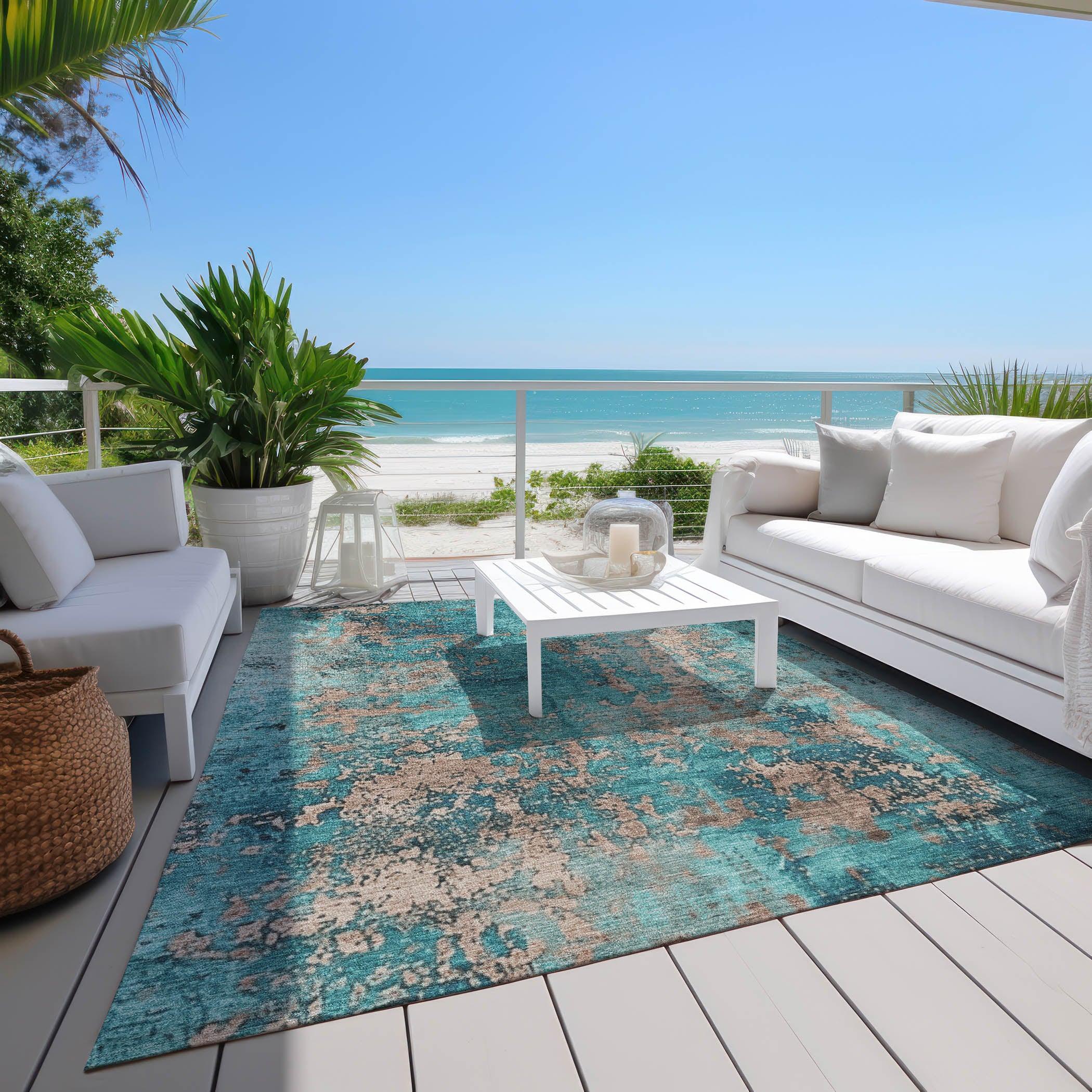 Addison Rugs Naelira Teal Washable Indoor-Outdoor Rug