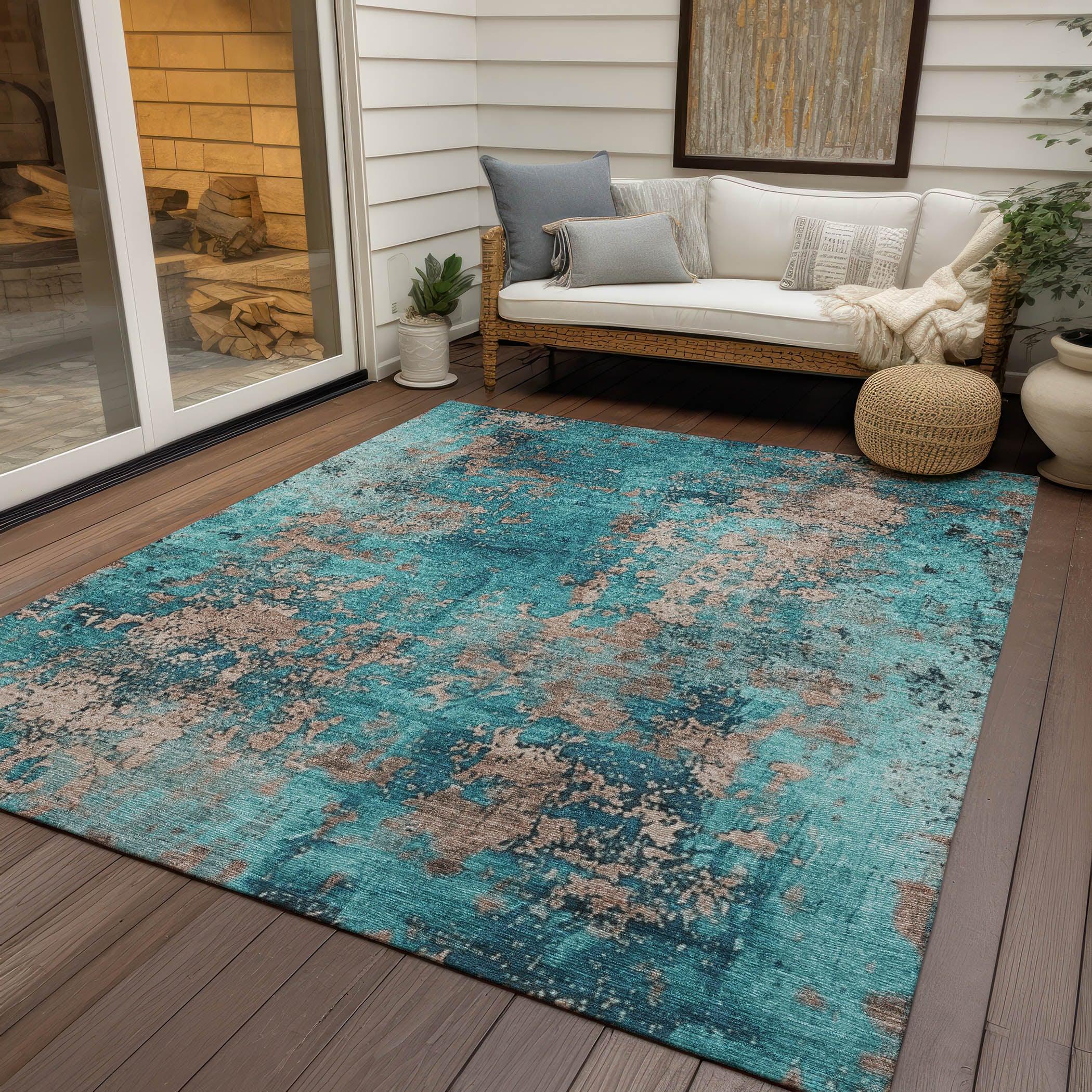Addison Rugs Naelira Teal Washable Indoor-Outdoor Rug