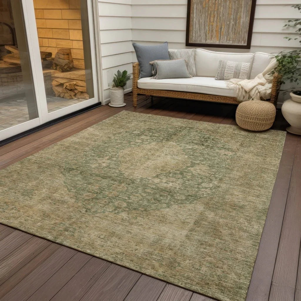 LOOMLAN Rugs Naraxa Green Washable Indoor-Outdoor Rug
