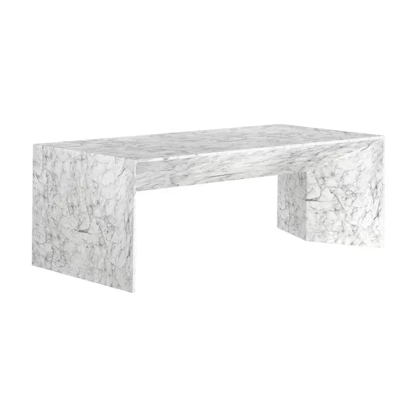 Nomad Concrete Outdoor Rectangular Coffee Table-Outdoor Coffee Tables-SUNPAN-Marble Look - White-LOOMLAN