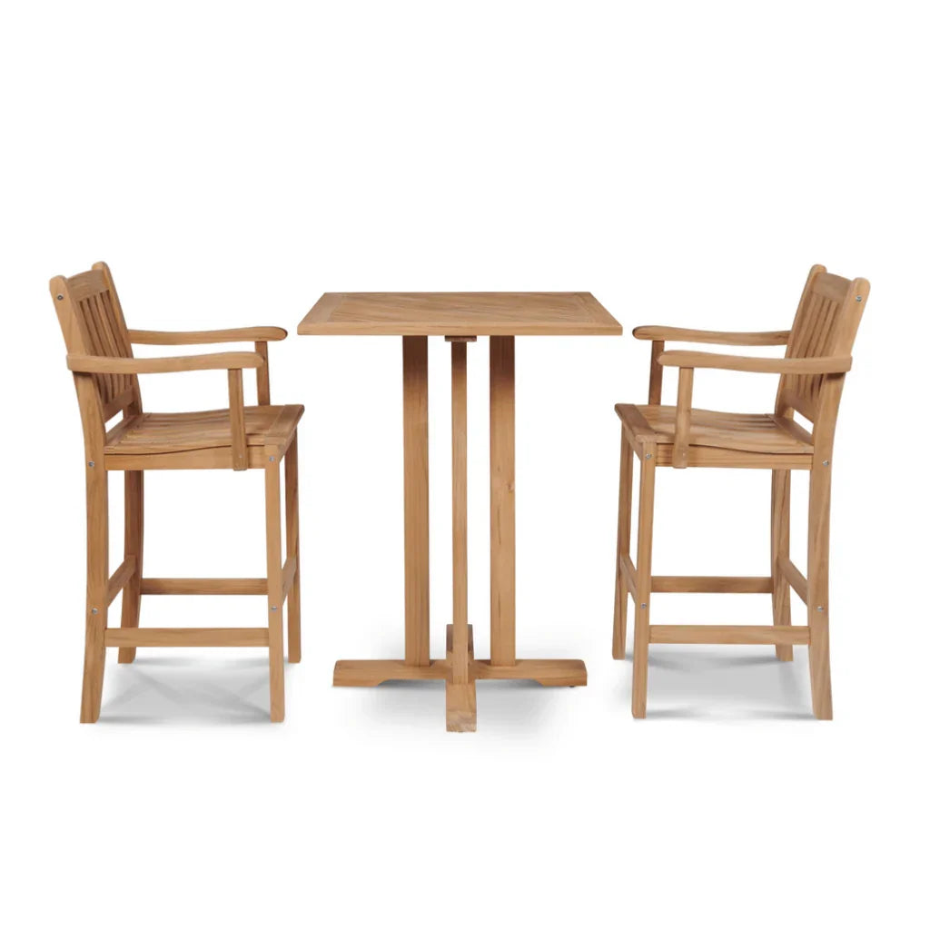 HiTeak Oasis Teak Patio Square Bar Height Dining Set 3PC