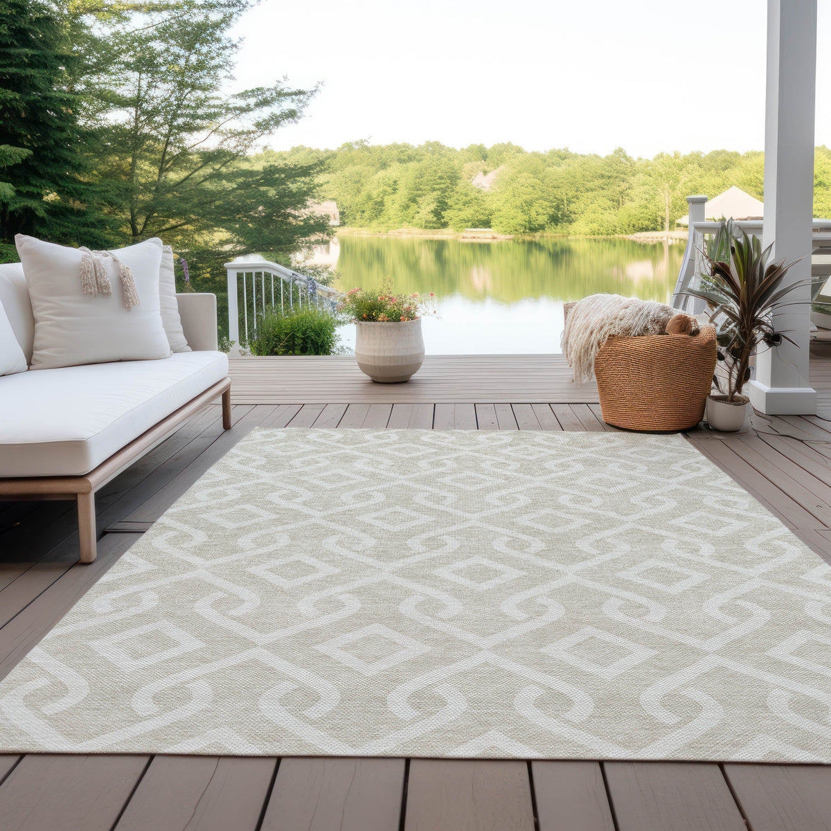 Addison Rugs Offset Stripes Beige Washable Indoor-Outdoor Rug
