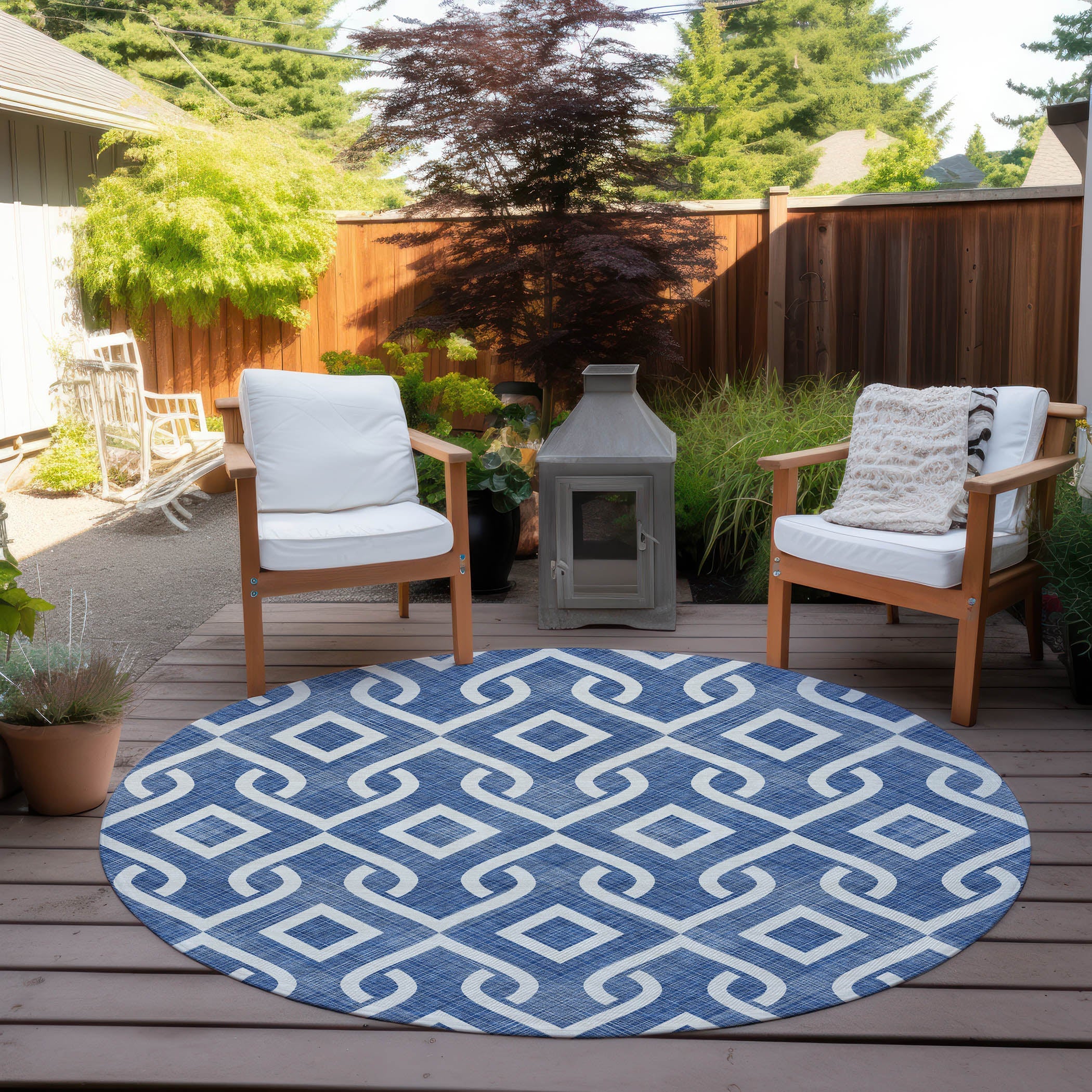 Addison Rugs Offset Stripes Blue Washable Indoor-Outdoor Rug