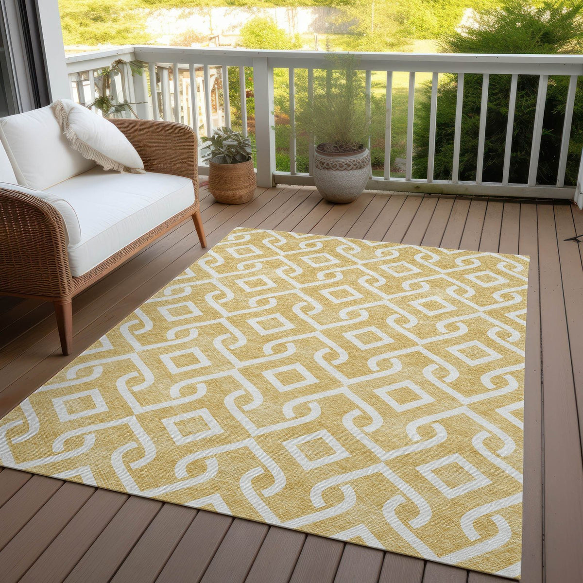 Addison Rugs Offset Stripes Gold Washable Indoor-Outdoor Rug