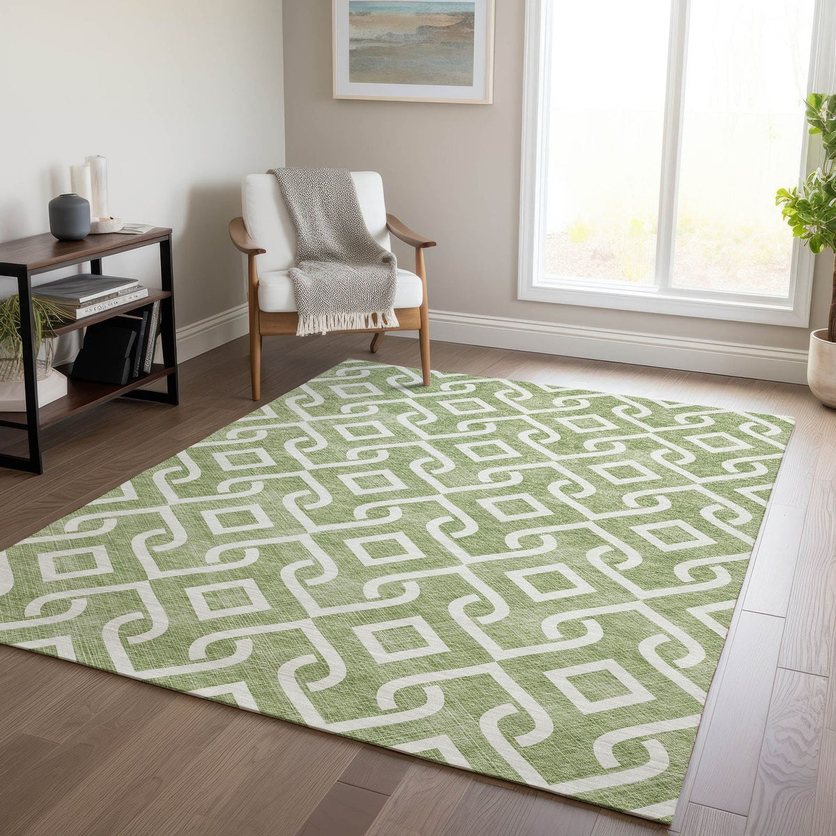 Addison Rugs Offset Stripes Green Washable Indoor-Outdoor Rug