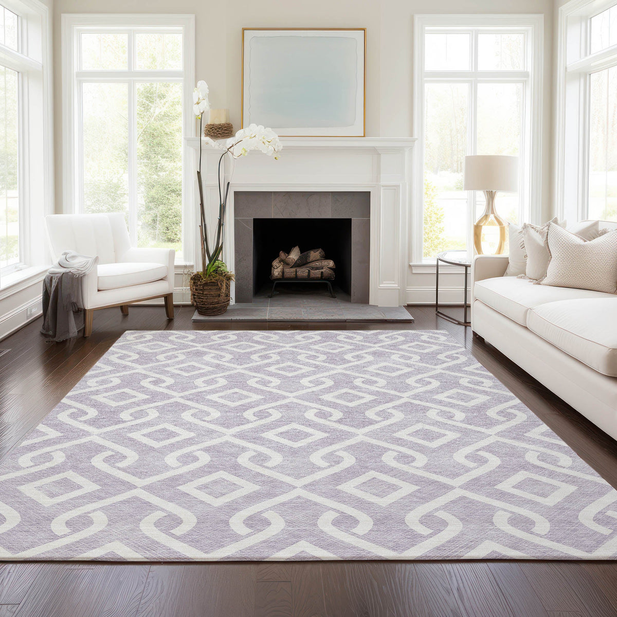 Addison Rugs Offset Stripes Lavender Washable Indoor-Outdoor Rug