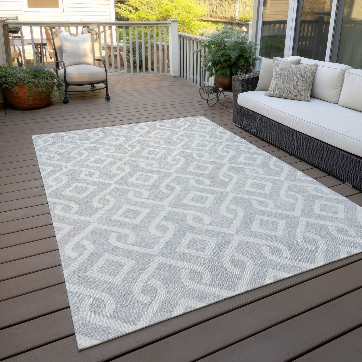 Addison Rugs Offset Stripes Silver Washable Indoor-Outdoor Rug