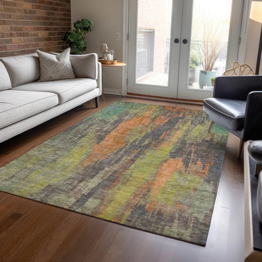 LOOMLAN Rugs Onyxelle Orange Washable Indoor-Outdoor Rug
