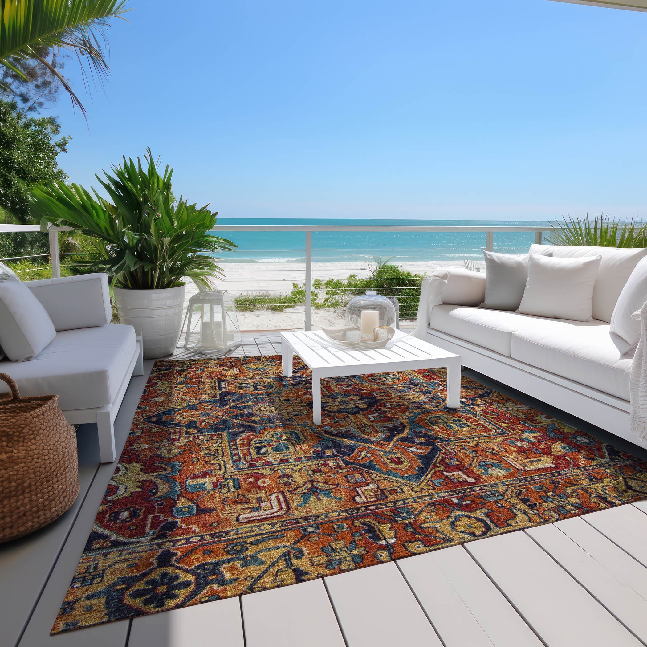 Addison Rugs Oriental Paprika Indoor-Outdoor Rug with Matching Throw