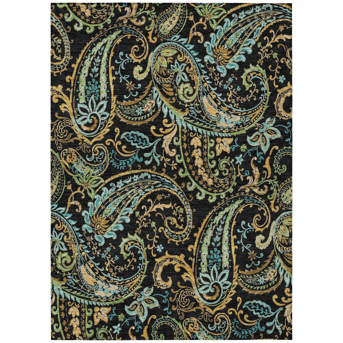 Addison Rugs Paisley Black Washable Indoor-Outdoor Rug