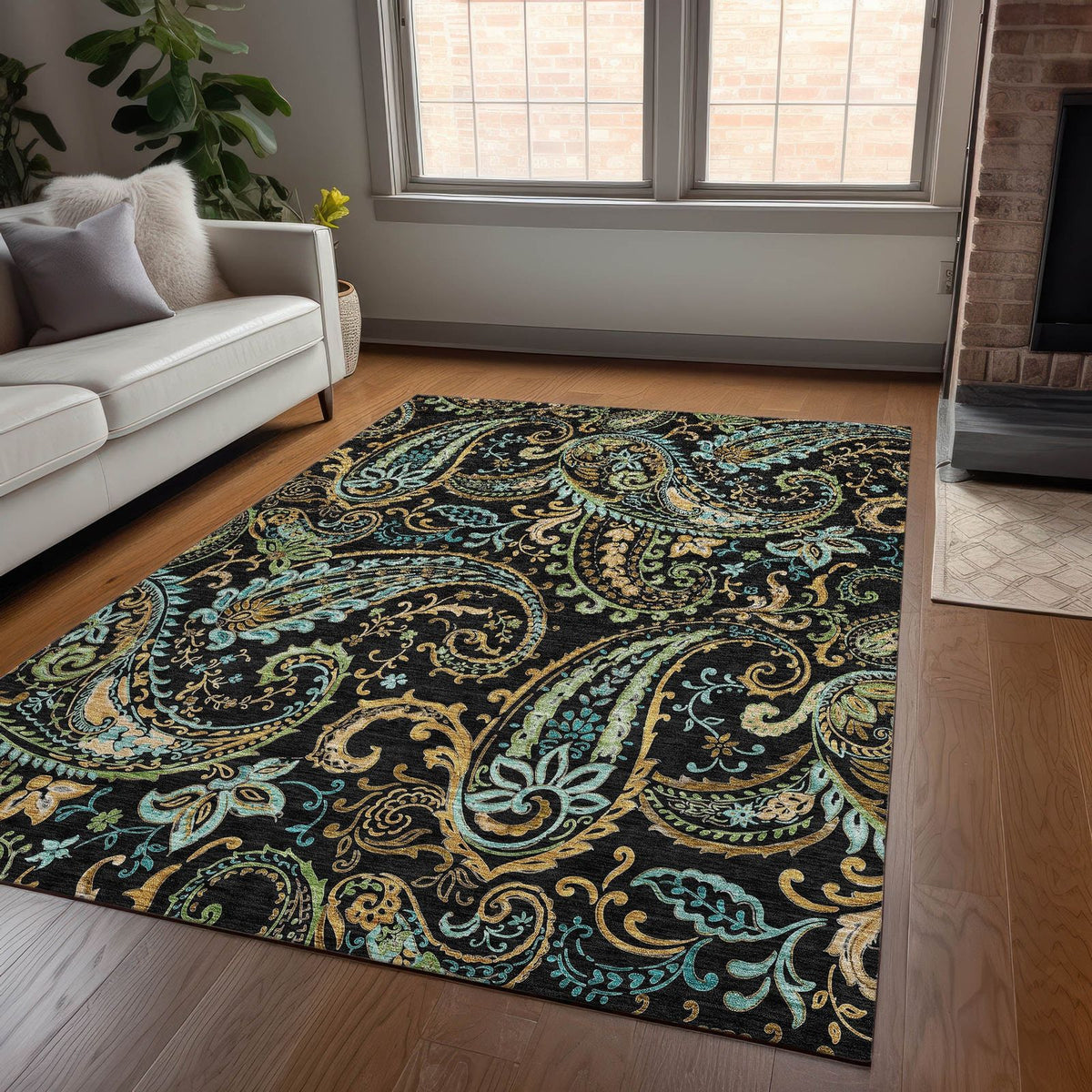 Addison Rugs Paisley Black Washable Indoor-Outdoor Rug