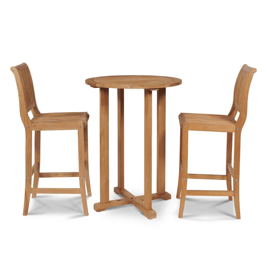 HiTeak Palm Teak Patio Round Bar Height Bar Set 3 PC