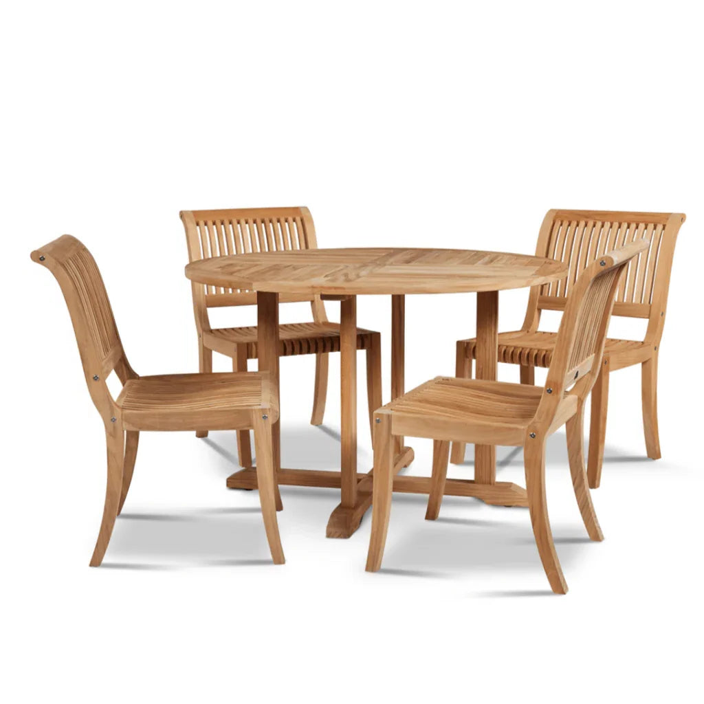 HiTeak Palm Teak Patio Round Dining Set 5 PC